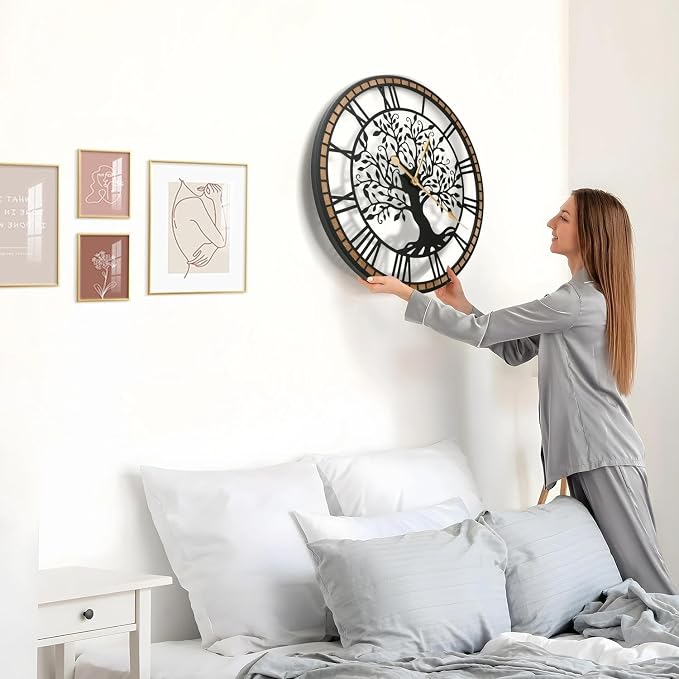 Micasso Farmhouse Large Wall Clock: 24Inch Rustic Tree of Life Metal - Image 3