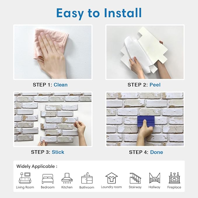 COMSTICKC 3D Faux Brick Wall Stickers Wall Panels, Small Brick Size, Thin PVC - Image 8