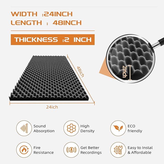 4 Pack Sound Proof Foam Panels |48"×24"×2" Egg Crate Foam Pad | High Density - Image 2