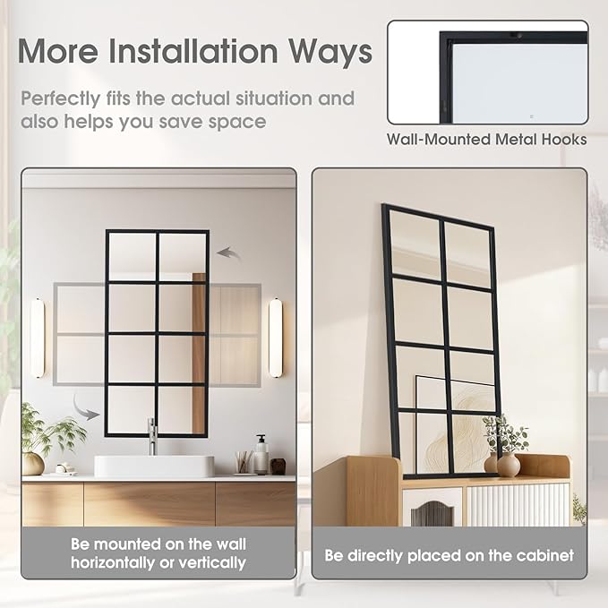 DUMOS Wall Mirror 16" x 32", Metal Framed Wall Mounted Mirror - Image 5