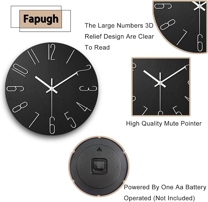 Wall Clock, Silent Clock, Wall Clocks Battery Operated， 12 inch Modern Wall - Image 4