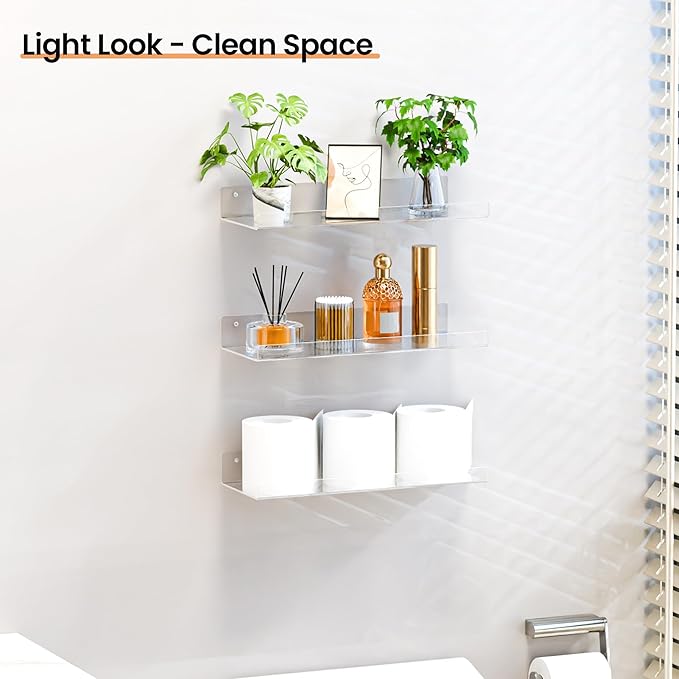 upsimples 4 Pack 15x6 Inches Acrylic Bathroom Shelves - Image 2