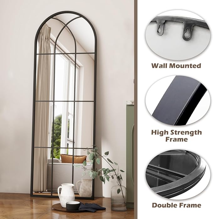 Dewfig 65"x 22" Arched Window pane Full Length Mirror, Wall Mirror, Floor - Image 2