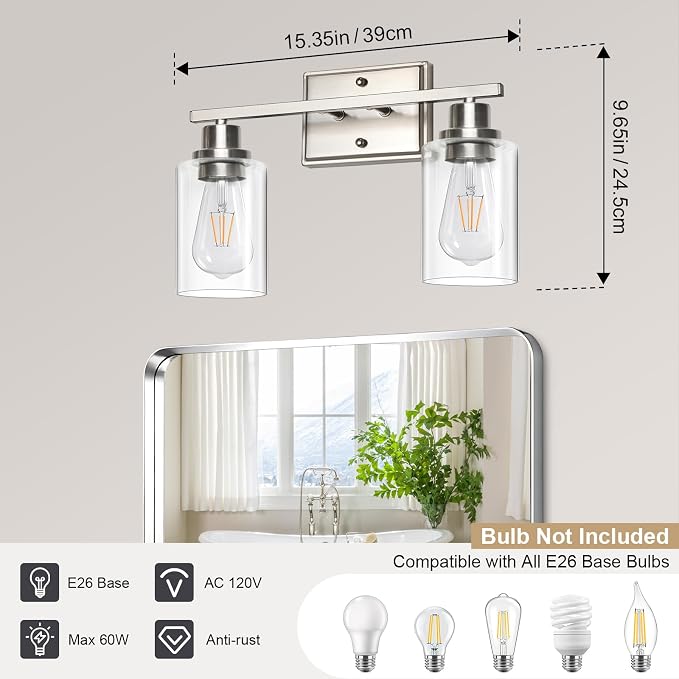 Unicozin 2 Light Bathroom Light Fixtures, Modern Vanity Lights Over Mirror - Image 3