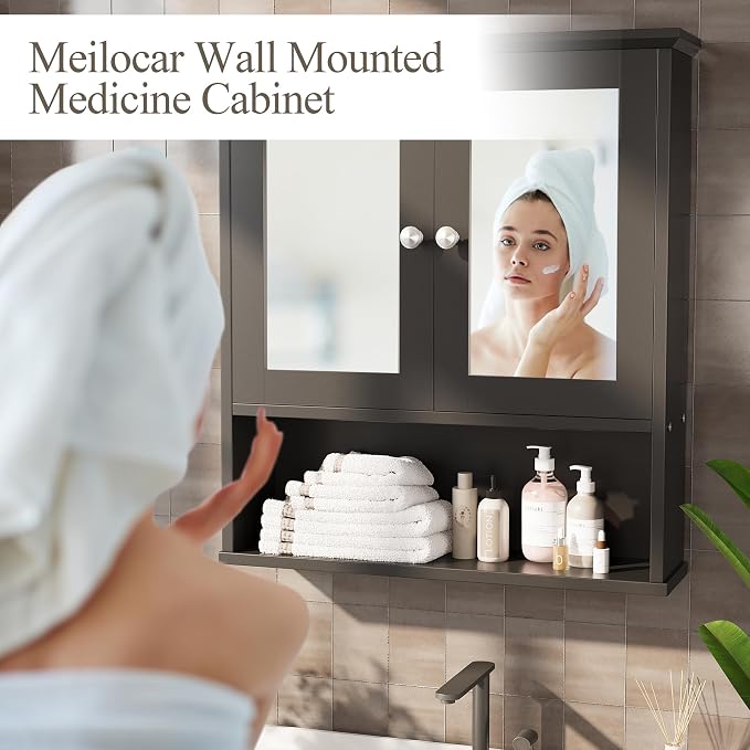 Bathroom Wall Cabinet with Mirror, Bathroom Mirror Cabinet Wall Mounted - Image 4