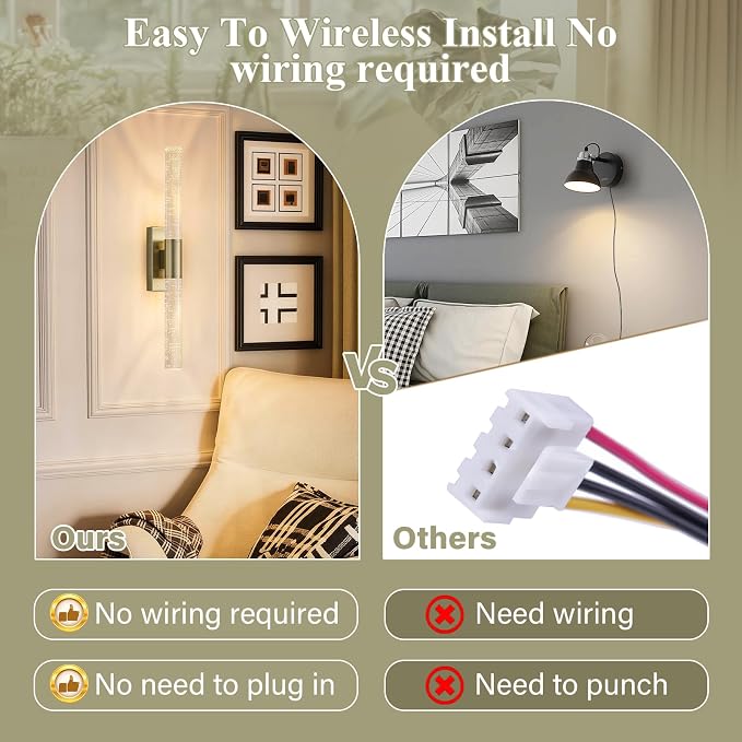 camuucci Battery Operated Wall Sconces Set of 2 Rechargeable Battery Powered - Image 3