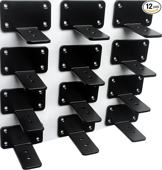 12 Pack - 3 inch Black Hidden L Shelf Bracket Iron Floating Shelf Brackets by MHMYDZ