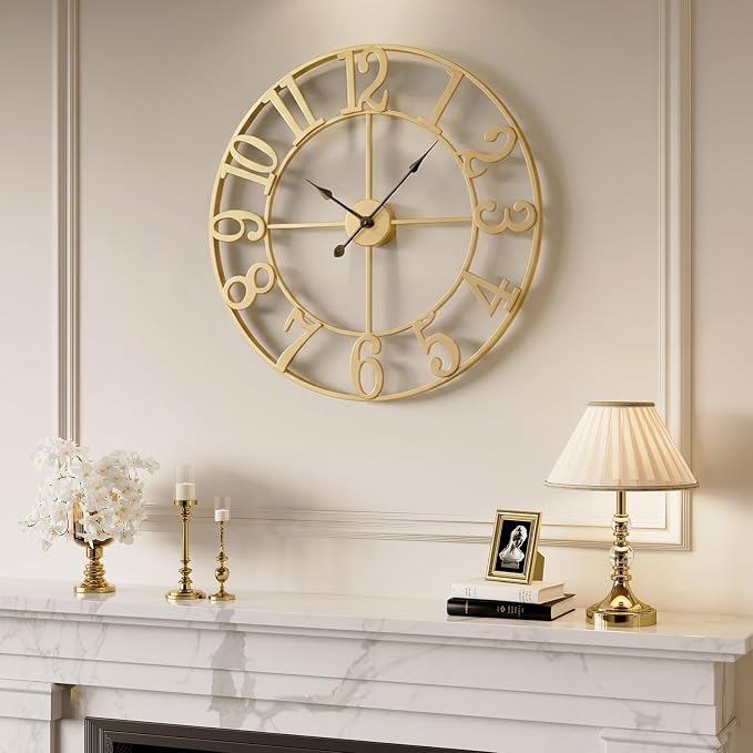 Large Wall Clock Gold Clocks for Living Room, 24 Inch Decorative Wall Clocks - Image 2