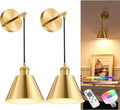 NIORSUN Brushed Gold Battery Operated Wall Sconce Set of 2, 5200mAh Dimmable by NIORSUN
