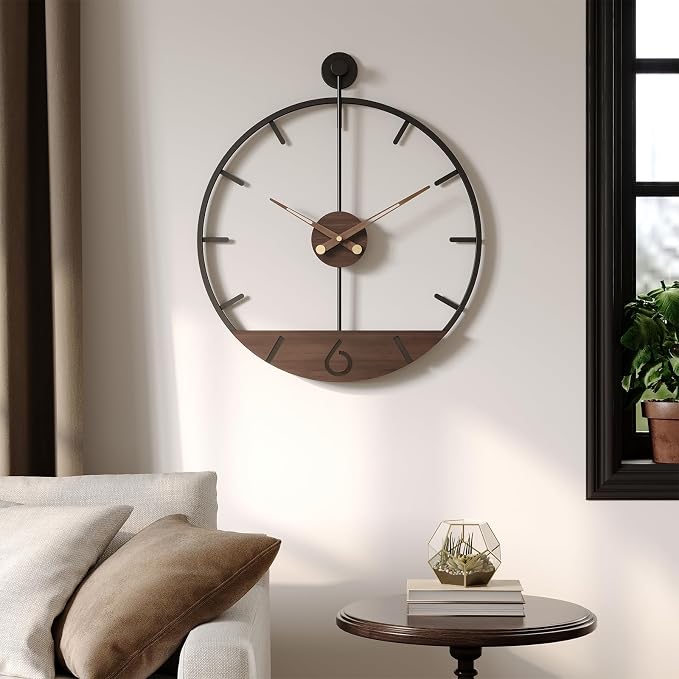 Cuspin Modern 24 Inch Wall Clock, Minimalist Wood and Metal Wall Decor Clock by Cuspin
