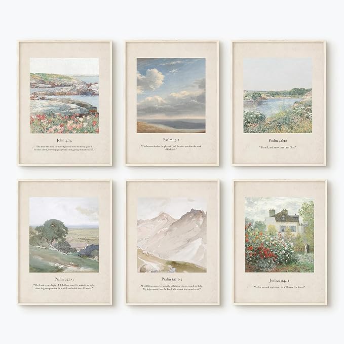 Christian Scripture Wall Art Set of 6 Bible Verse Canvas Wall Decor Psalm 23 - Image 6