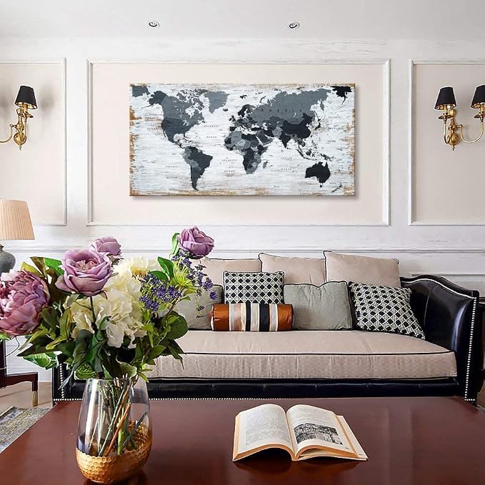 world map Canvas Wall Art Black Wall Decor Office Map of the world Pictures - Image 6