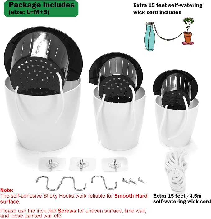 3 Pack Self Watering Wall Hanging Planter Pots Vertical Garden Window Hang - Image 6