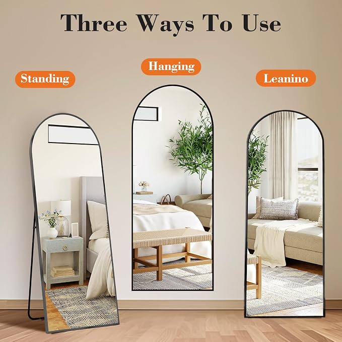 Sweetcrispy 56"x21" Arched Full Length Mirror, Leaning or Standing Full Body - Image 6