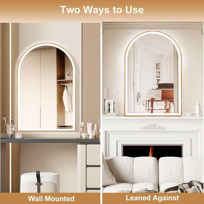 Arched LED Mirror for Bathroom 24"x36", Shatterproof, Touch Sensor, 3 Color - Image 6