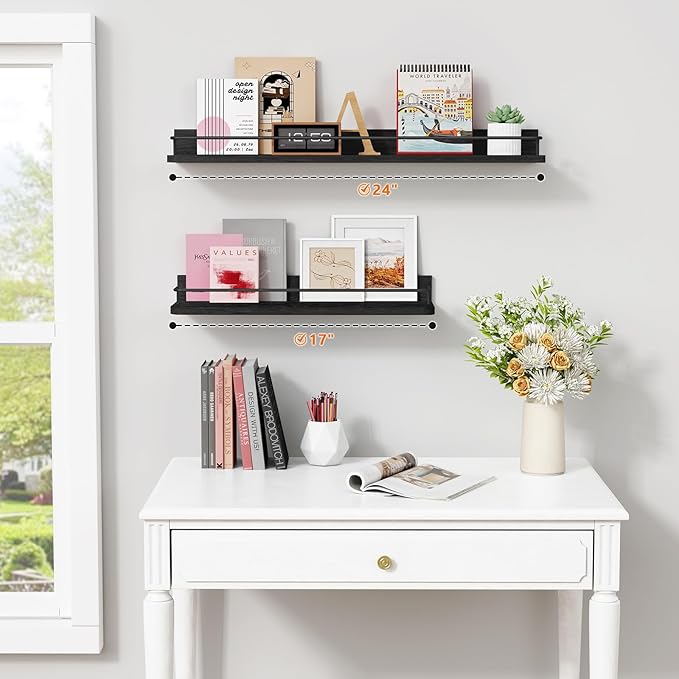 Forbena 24 Inch Wall Shelves for Bedroom 3-Pack, Vintage Large Floating Book - Image 2