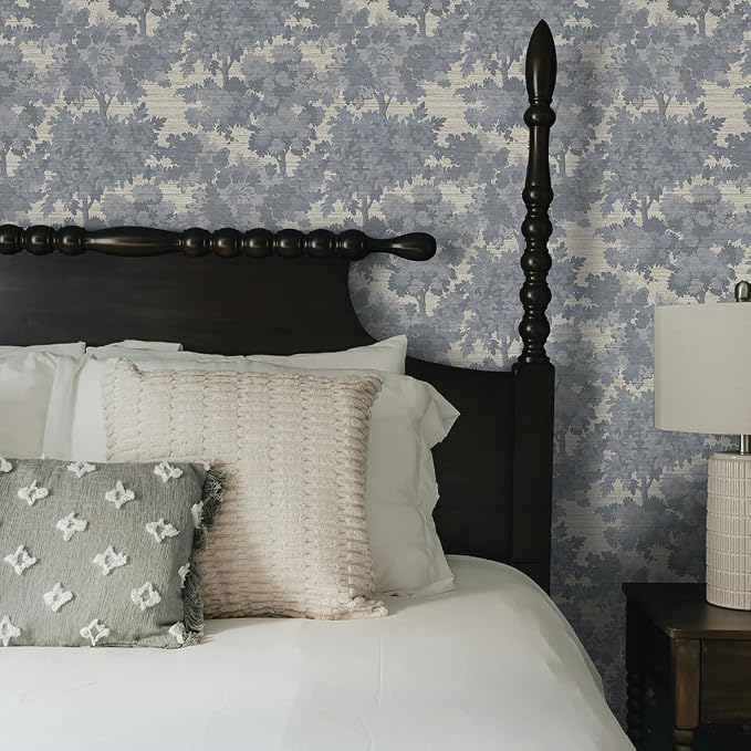 Tempaper Textured Blue Canopy Toile Faux Grasscloth Removable Peel and Stick - Image 4