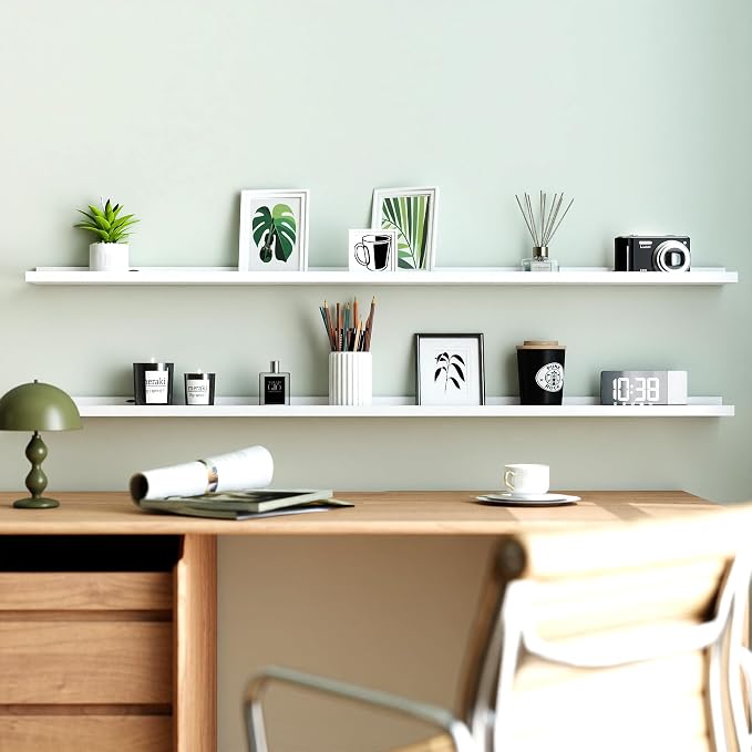 White Floating Shelves for Wall Decor, Long Wall Mounted Storage Shelf for - Image 2