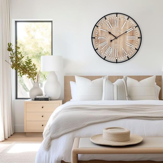 EMAX HOME 20 Inch Large Farmhouse Wall Clock, Rustic Antique Wood - Image 2