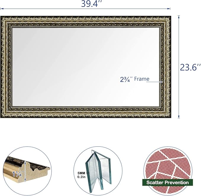 Black&Gold Framed Rectangle Bathroom Mirrors - Image 3