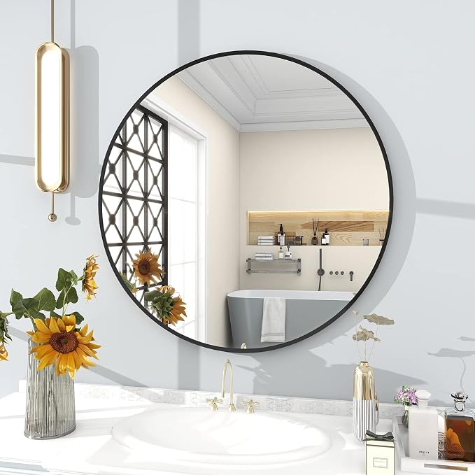 BEAUTYPEAK 30 Inch Round Mirror, Metal Frame Circle Mirror, Wall Mounted - Image 6
