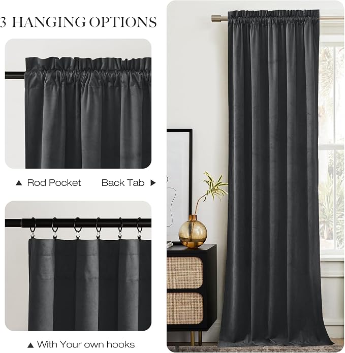 NICETOWN Grey Velvet Blackout Curtains 108 inches Long - Image 3
