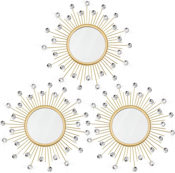 3 Pack Metal Mirrors for Wall Sunburst Wall Mirrors Home Décor Decorative by Uaussi