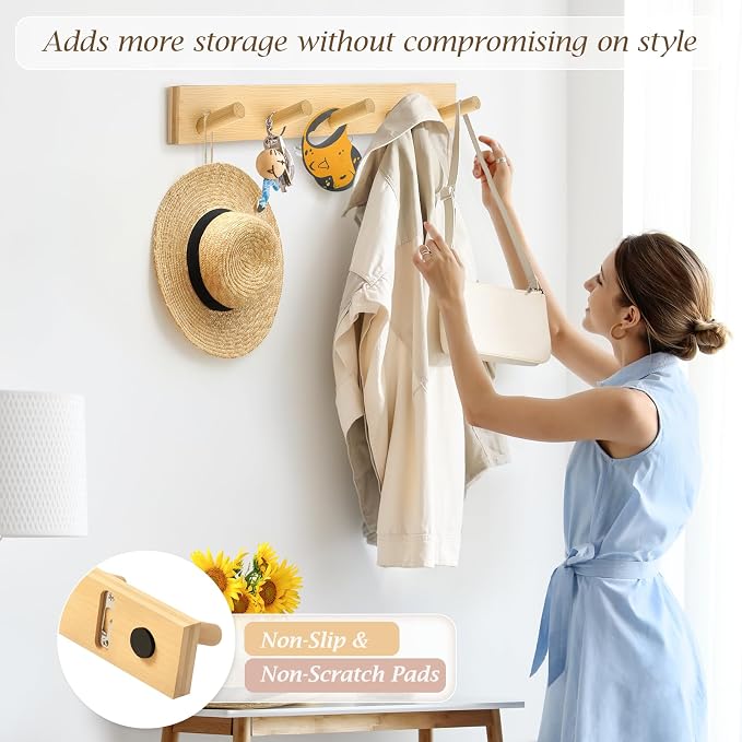 Coat Rack Wall Mount, Wooden Coat Hanger - Image 2
