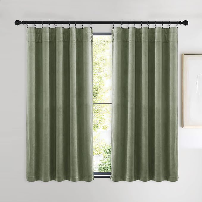 NICETOWN Sage Green Velvet Curtains 54 inches Long 2 Panels - Image 2