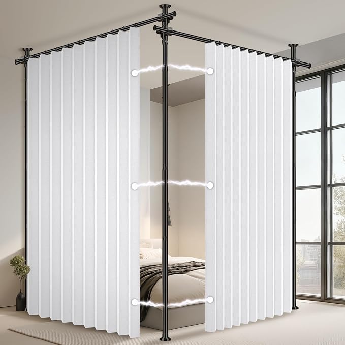 100% Blackout Room Divider Curtains Sets White W100 x L84 in 2 Panels No Drill by AJAZZ