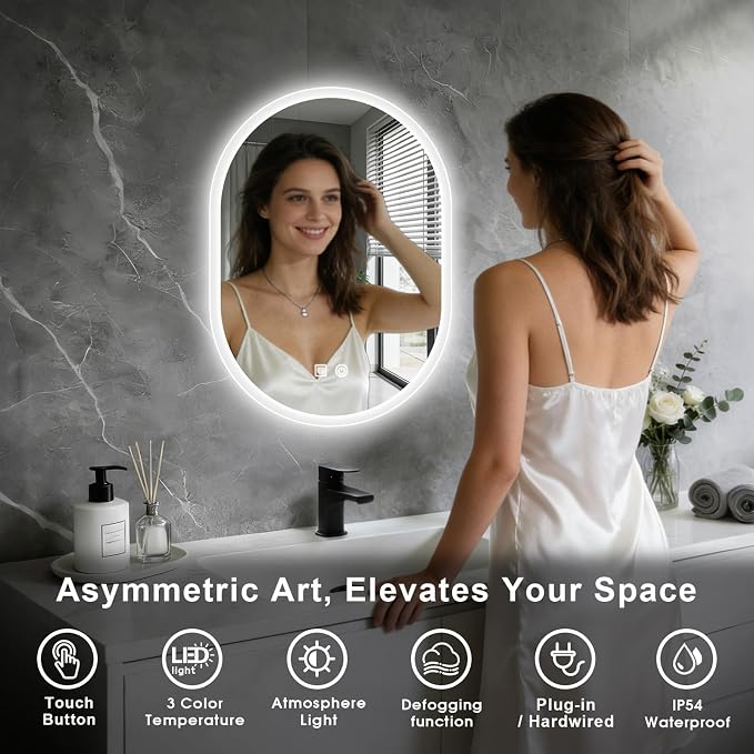 16x24 LED Bathroom Mirror with Lights Oval, Lighted Bathroom Vanity Mirror - Image 7