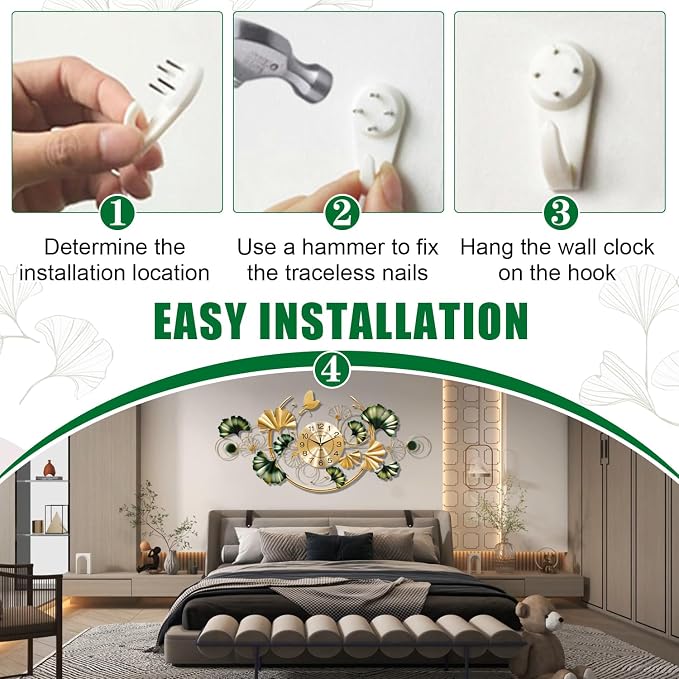 Large Wall Clock for Living Room, 3D 47 Inch Metal Ginkgo Leaf Wall Decor - Image 6