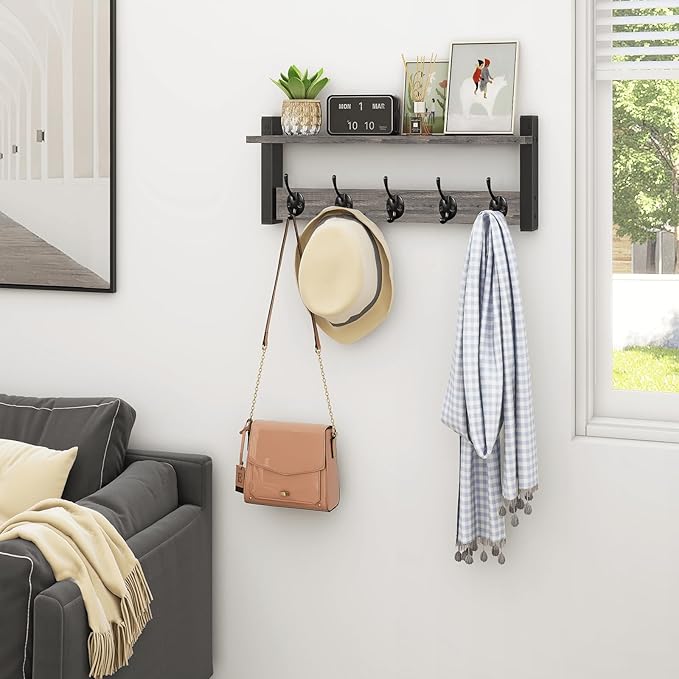 Homode Wall Hooks with Shelf, Coat Rack Wall Mount, Entryway Shelf with Hooks - Image 6