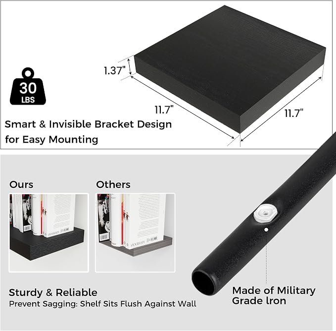 Square Floating Shelves for Wall 12"W x 12"D x 1.4"H, Small Engineered Wood - Image 3