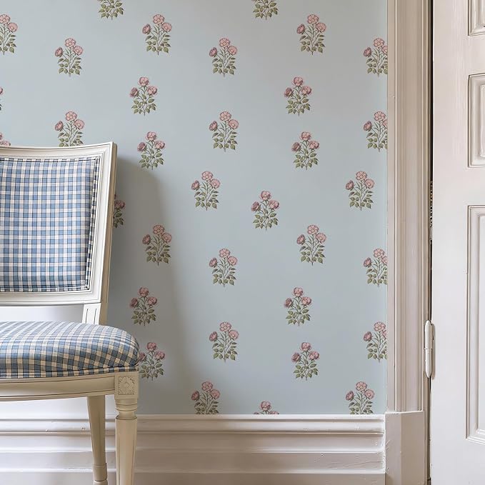 17.3"× 118.1" Vintage Blue Floral Wallpaper Peel and Stick Boho Wallpaper - Image 7