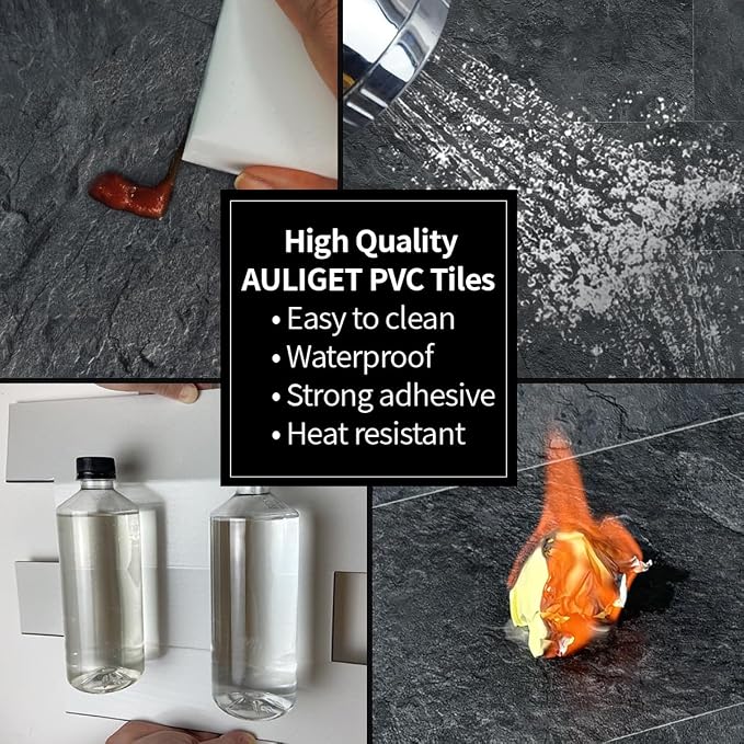AULIGET 6" x 12" Black Slate Peel and Stick Backsplash Wall Tiles, PVC Faux - Image 7