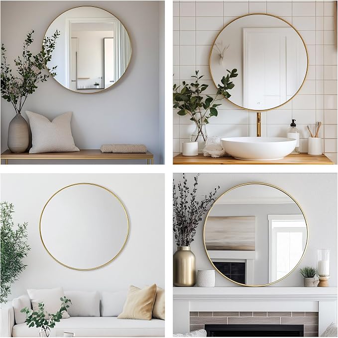 Oruii Gold Round Mirror, Circle Wall Mirrors Metal Frame, Brass Circular Mirrors - Image 5