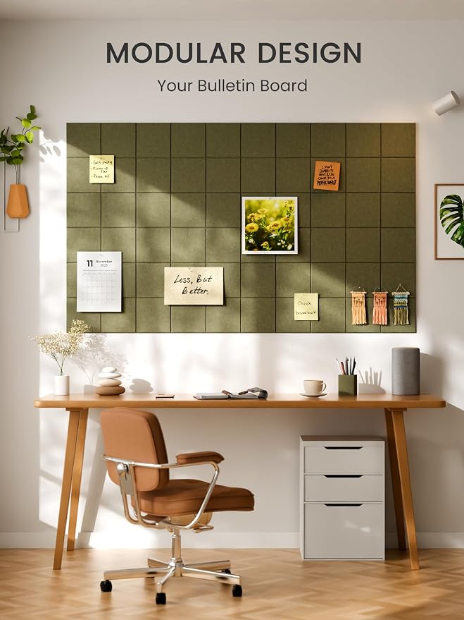 Bumusty Large Felt Bulletin Board, 30 Push Pins, 70 Adhesive Tabs, Olive Green - Image 6