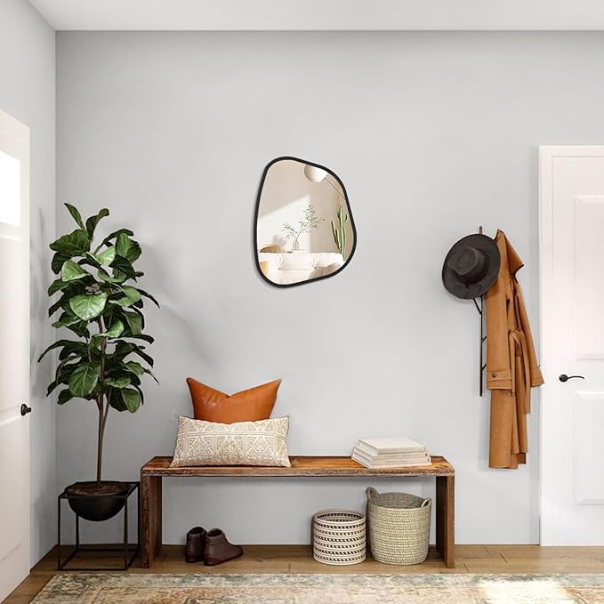 Black Asymmetrical Mirror Irregular Oval Wall Mirror Modern Wood Frame Unique - Image 5