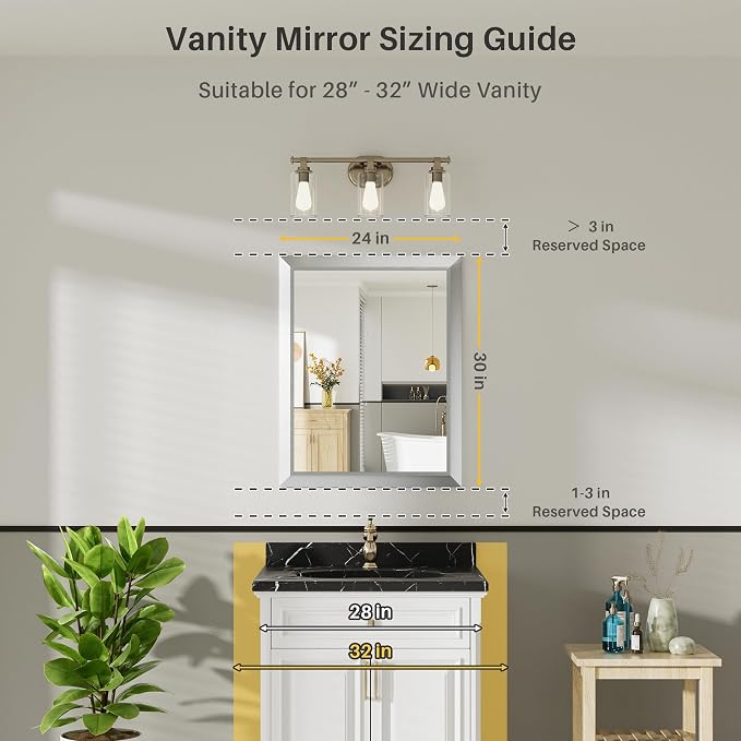24x30 Inch Brushed Silver Bathroom Mirror - Image 2