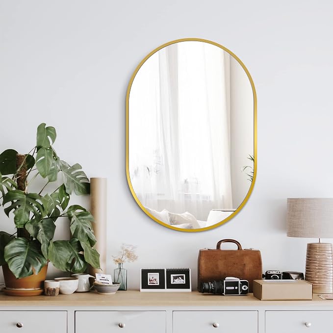 Bathroom Mirror for Wall, Metal Framed Vanity Mirror by Delma