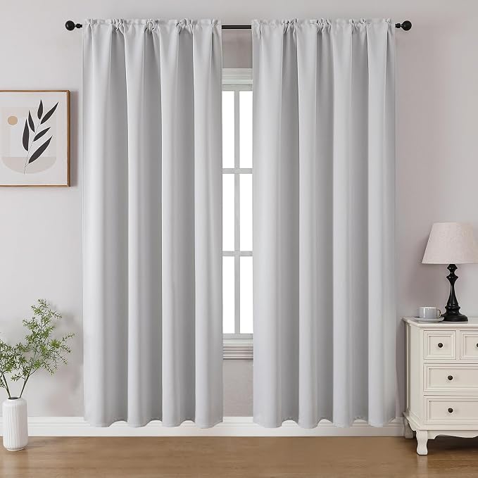 CUCRAF Grayish White Blackout Curtains 72 inch Length 2 Panels Set, Rod Pocket by CUCRAF