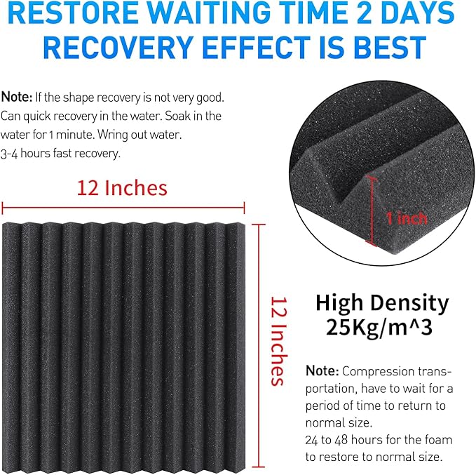 Focusound 120 Pack Acoustic Foam Panels 1" x 12" x 12" Sound Proof Foam Panels - Image 5