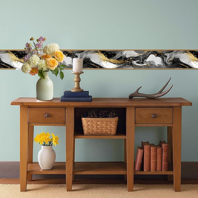Marble Wave Wallpaper Border 196x4 Inch Peel and Stick Wall Border Black White - Image 6