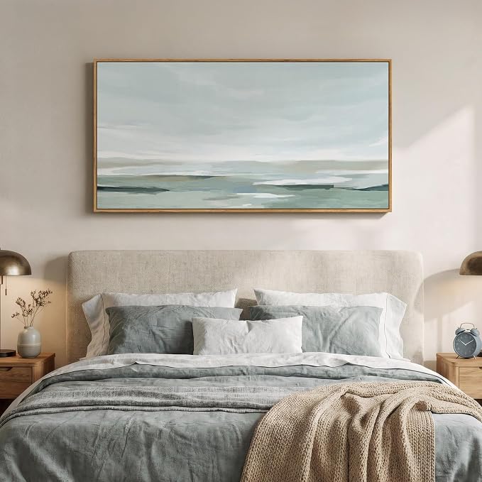 Large Framed Wall Art for Living Room, Horizontal Sage Green Abstract Landscape - Image 4