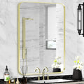 Wall Mount Mirror for Bathroom, Brushed Gold Metal Framed Rounded Corner by Minuover