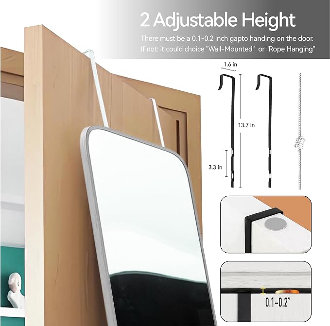 SCWF-GZ 57x16 Door Hanging Full Length Mirror, Floor Stand Wall Mounted Metal - Image 6