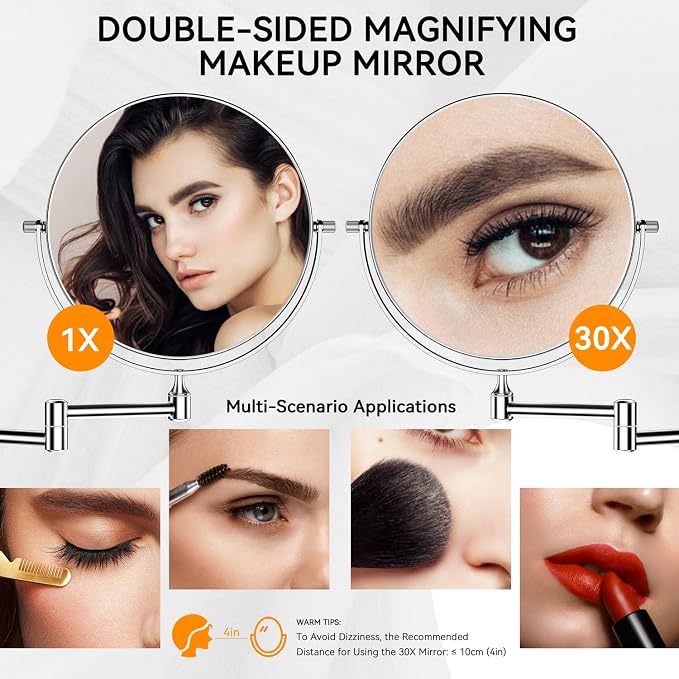 Auxmir 1X/30X Wall Mounted Makeup Mirror, Bathroom Makeup Mirror, Cosmetic - Image 2