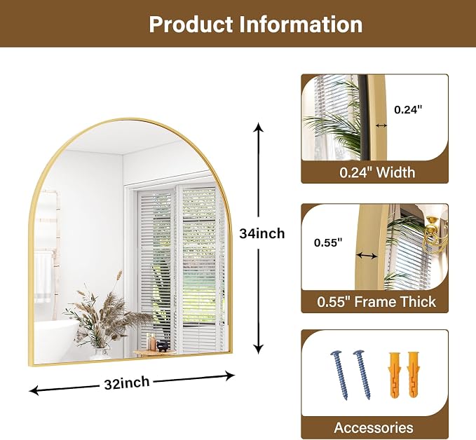 XRAMFY Arched Bathroom Mirror 32" x 34" - Image 6
