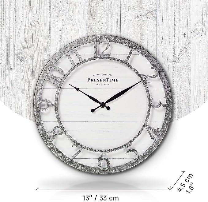 Presentime & Co 13" Farmhouse Series Wall Clock, Quartz Movement, Shiplap Style - Image 4